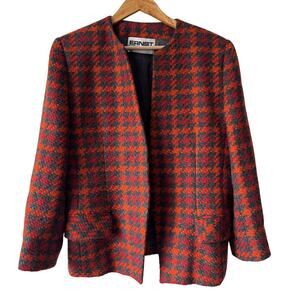 Vtg Ernst Strauss Blazer Womens 14 Gray Orange Tweed Open‎ Front Academia Office